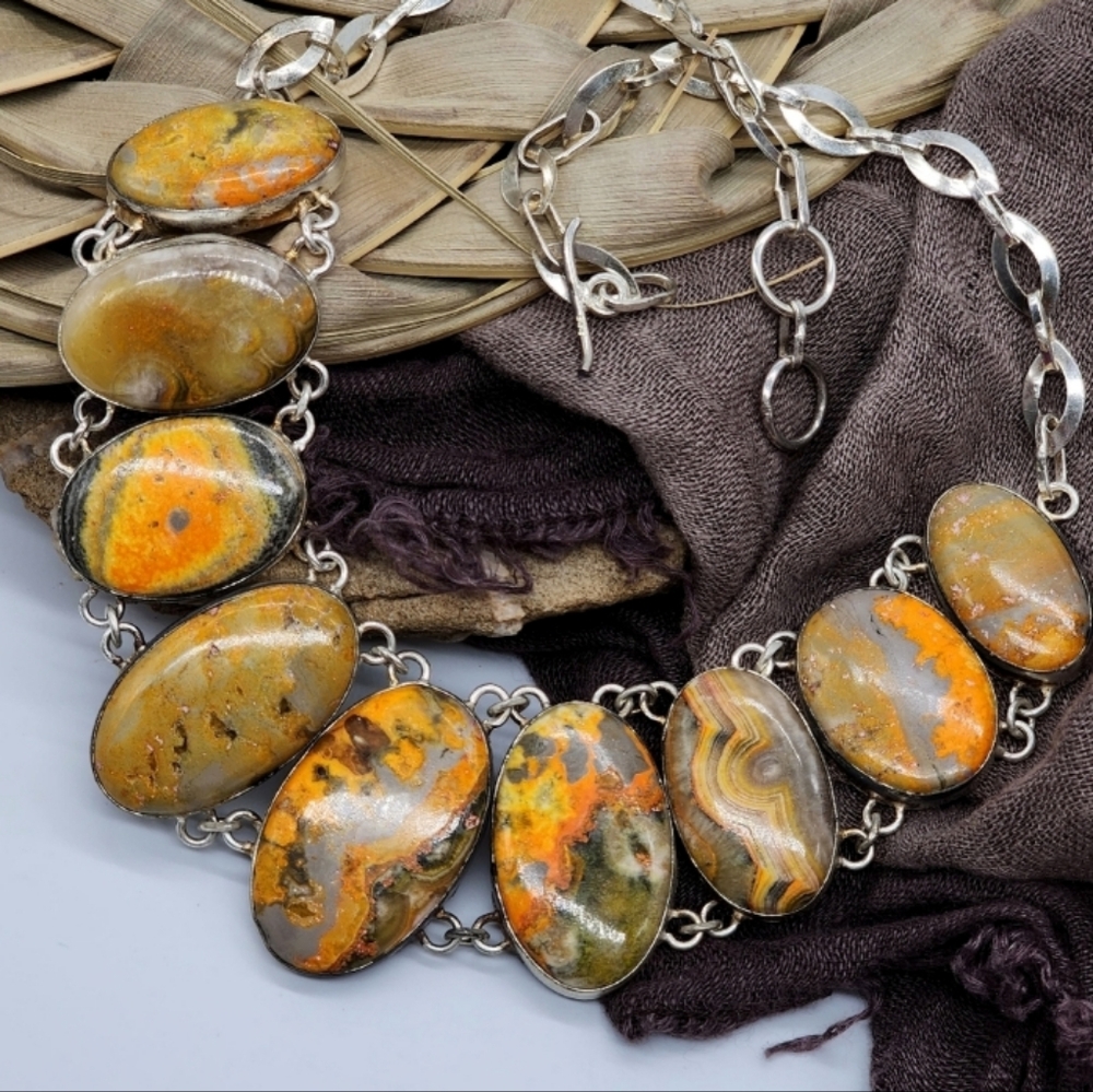 GENUINE ROYAL YELLOW JASPER STONE CRYSTALS SILVER 925 NECKLACE